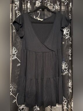 See You Monday Black Tiered V-Neck Mini Dress